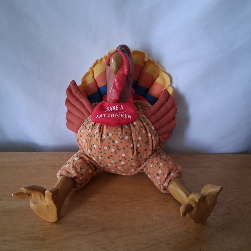 Festive Turkey Figurine with Red and Brown Accents. 5x5 Inches